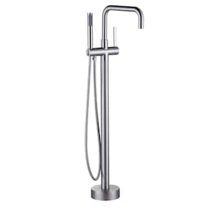 Single-Handle Freestanding Tub Faucet Floor Mount Bathtub Filler with Hand Shower in. Brushed Nickel