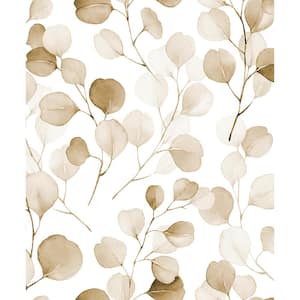Flora Collection Brown Eucalyptus Leaf Trail Matte Finish Non-pasted Vinyl on Non-woven Wallpaper Roll