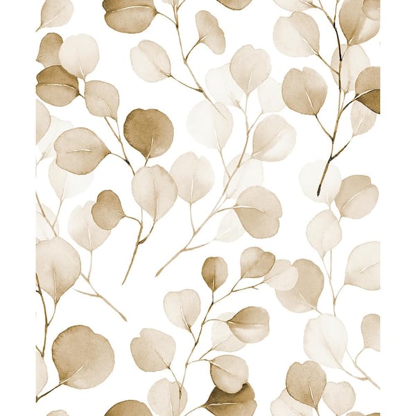 Unbranded Flora Collection Brown Eucalyptus Leaf Trail Matte Finish Non-pasted Vinyl on Non-woven Wallpaper Sample