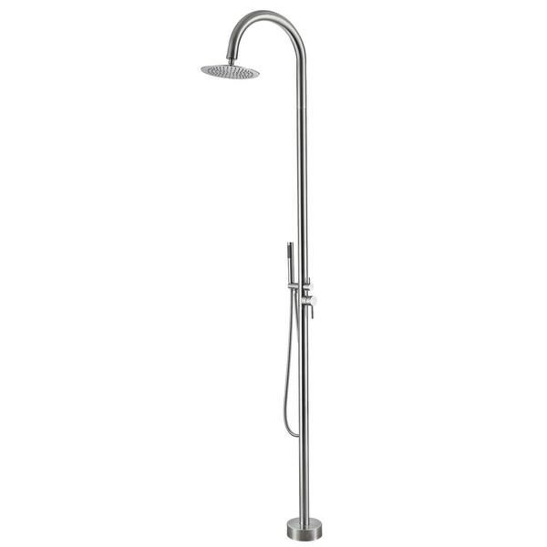 Tomfaucet Outdoor Exposed Shower Faucet Single-Handle Freestanding Tub Faucet with Hand Shower in Brushed Nickel