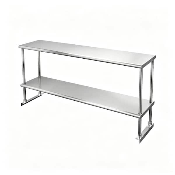60"x12"x37" 2-Tier Stainless Steel Overshelf Stand Adjustable Rack, Heavy Duty Prep Table for Workshop, Kitchen Storage