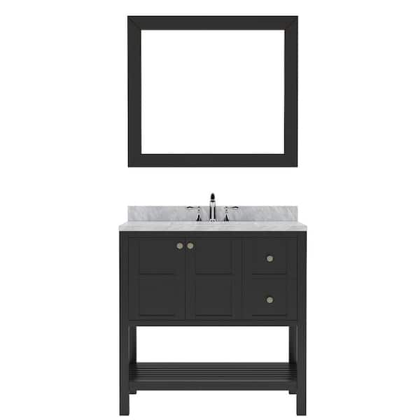 Virtu USA Winterfell 36 in. W x 22 in. D x 36 in. H Single Sink Bath Vanity in Espresso with Marble Top and Mirror