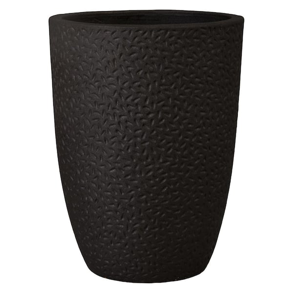 19 in. L x 25.5 in. H Matte Black Ceramic Round Planter with High-fire Treatment