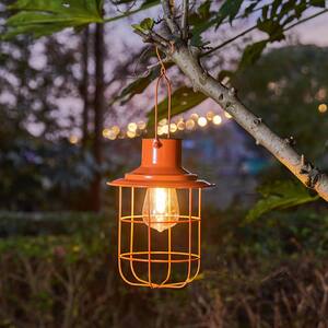 9.75 in. H Orange Metal Wire Solar Powered Outdoor Hanging Lantern