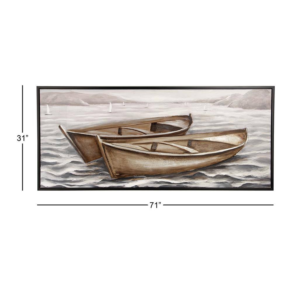 Oversized Brown Sail Boat Canvas Wall Art with Black Frame