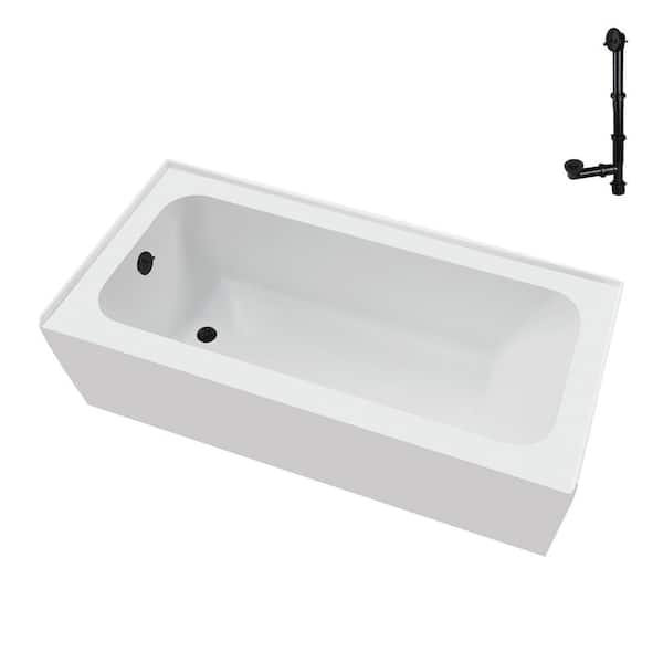 Streamline 60 in. x 30 in. Soaking Acrylic Alcove Bathtub with Left Drain in Glossy White External Drain in Matte Oil Rubbed Bronze