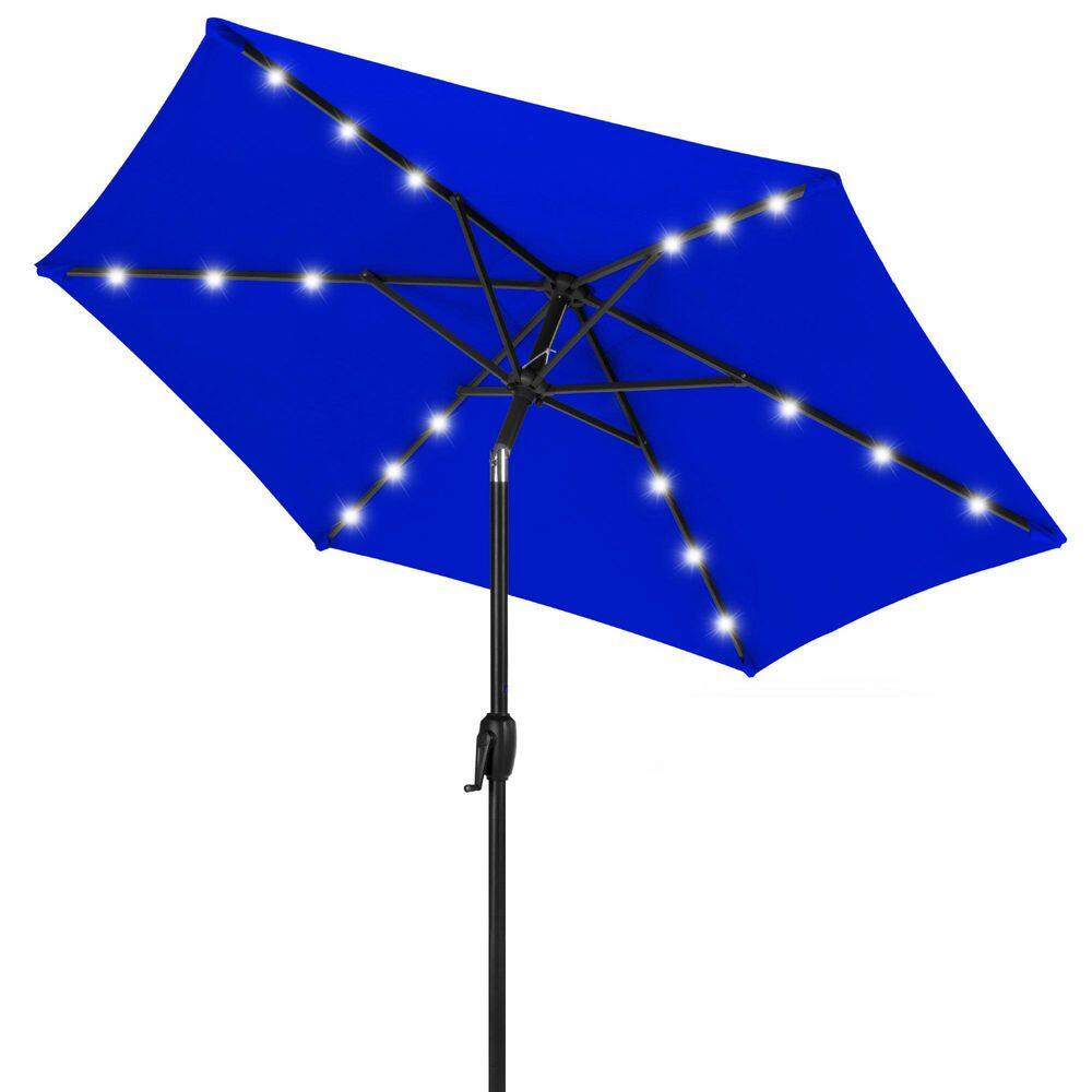 7.5 ft. Steel Market Solar Tilt Patio Umbrella in Resort Blue with Push But
