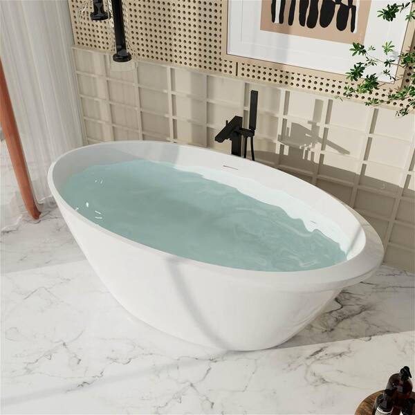 Mokleba 61 in. Single Slipper Acrylic Freestanding Flatbottom Bathtub with  Polished Chrome Drain Soaking Tub in White BTMK1506B61 - The Home Depot