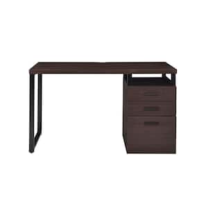 22 in. W Rectangular Dark Brown Wood and Metal Frame 3 Drawer Writing Desk Computer Desk
