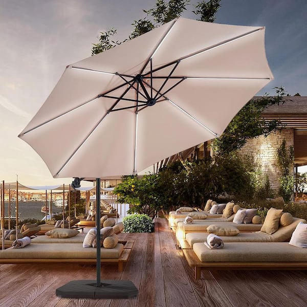 PASAMIC 10 ft. Aluminum Patio Offset Umbrella Outdoor Cantilever Umbrella, Fade Resistant Crank and Cross Base in Beige