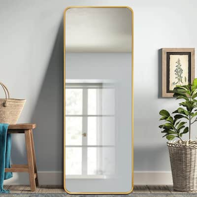 59 in. x 20 in. Modern Style Rectangle Mirror Framed Gold Curved Edge Standing Mirror Full Length Floor Mirror