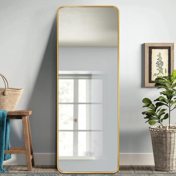 Shop 59 in. x 20 in. Modern Style Rectangle Mirror Framed Gold Curved Edge Standing Mirror Full Length Fl from Home Depot on Openhaus