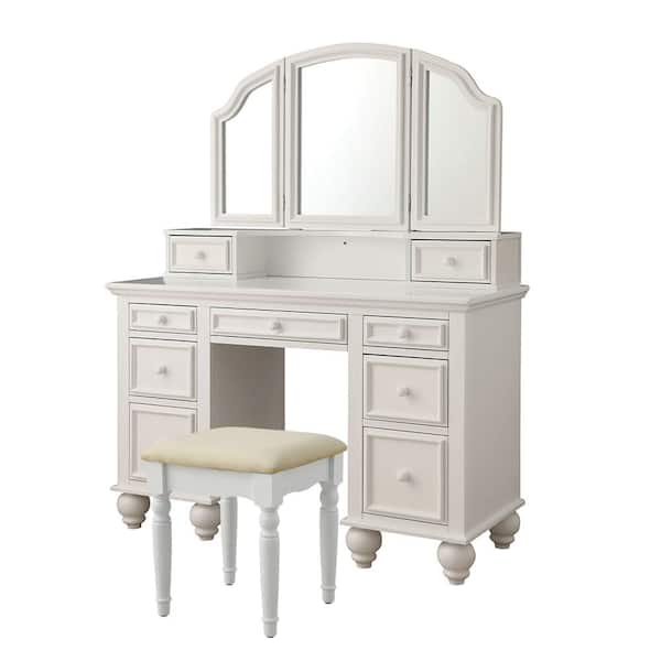 William's Home Furnishing Athy White Transitional Style Vanity with Stool