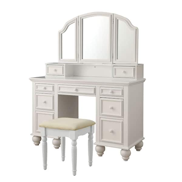 Athy White Transitional Style Vanity with Stool