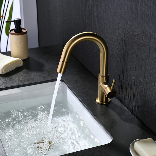 Single Handle High-Arc Pull Down Sprayer Bathroom Sink Faucet