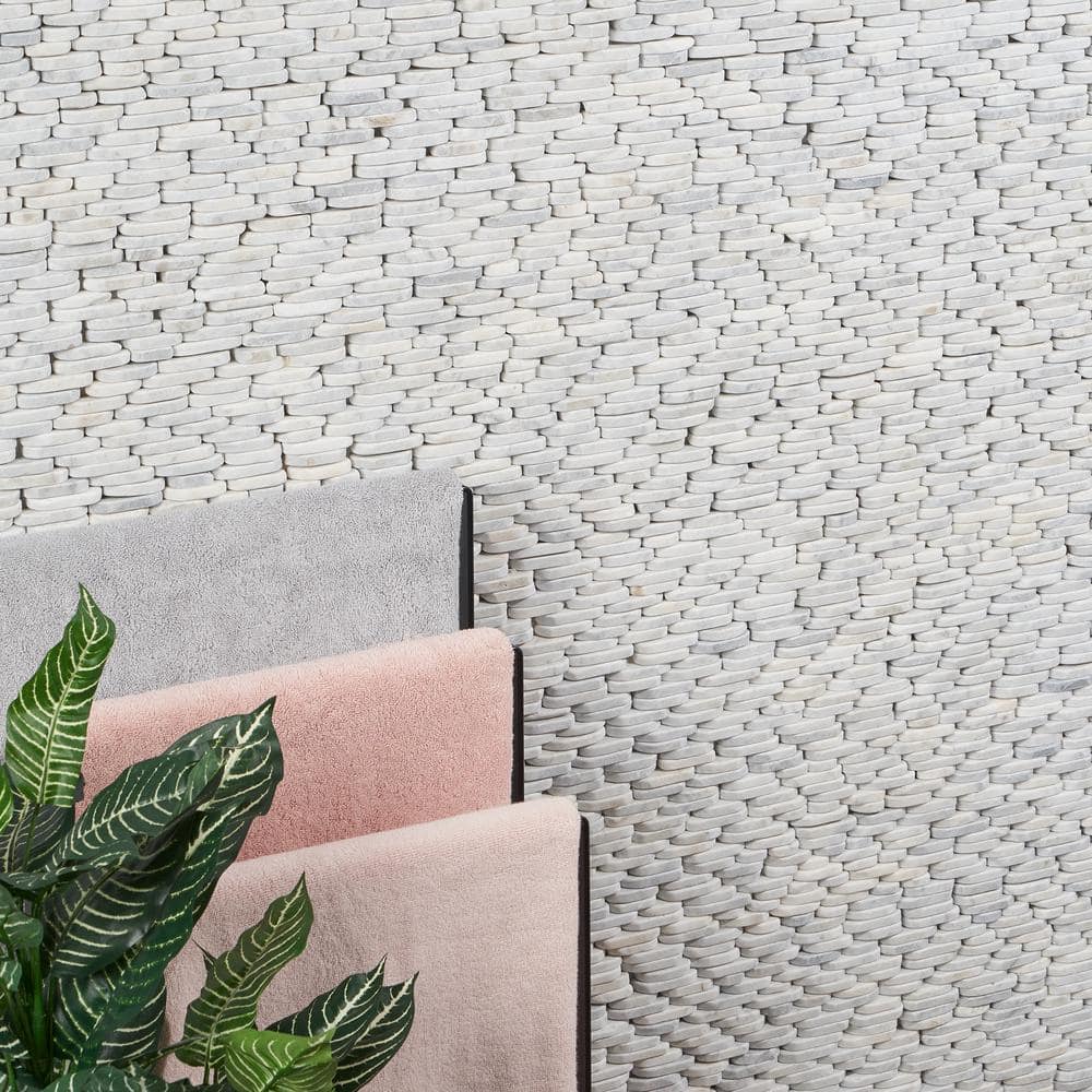 Landscape White Slate Rectangular Mosaic Tile
