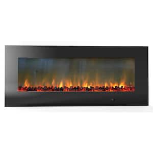 Fireside 56 in. Wall-Mount Electric Fireplace in Black with Burning Log Display