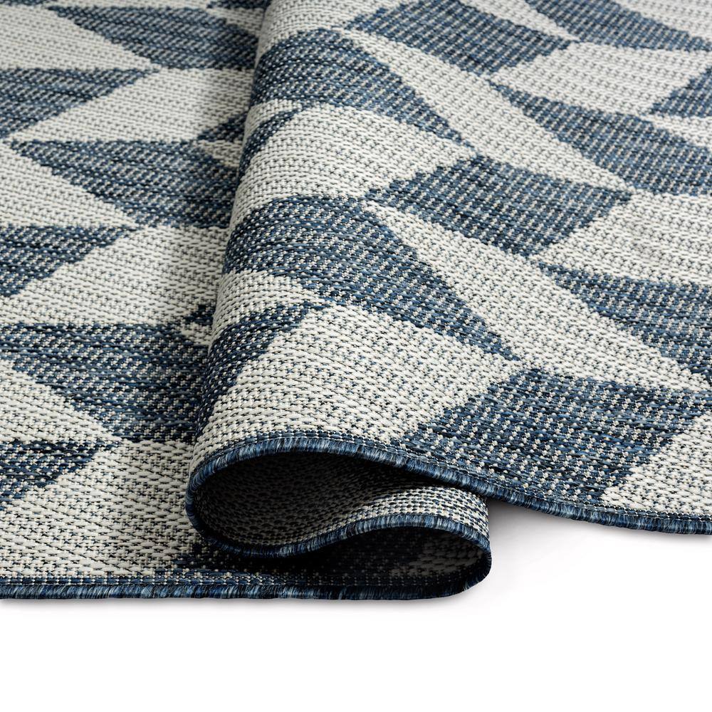 Blue and Cream Geometric 8' x 10' Synthetic Indoor/Outdoor Rug