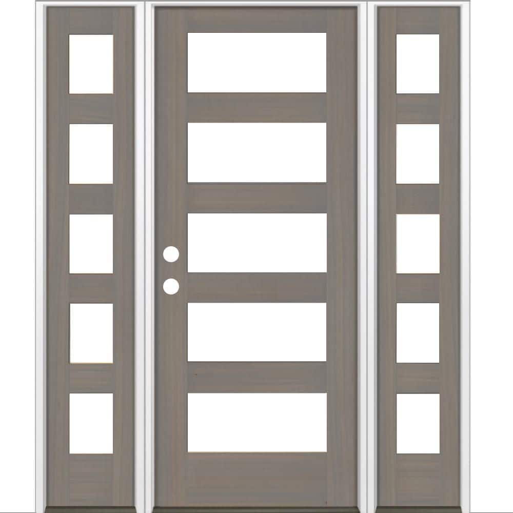 64 in. x 80 in. Modern Hemlock Right-Hand/Inswing 5-Lite Clear Glass Grey Stain Wood Prehung Front Door with Sidelites price history on PriceWatchPro