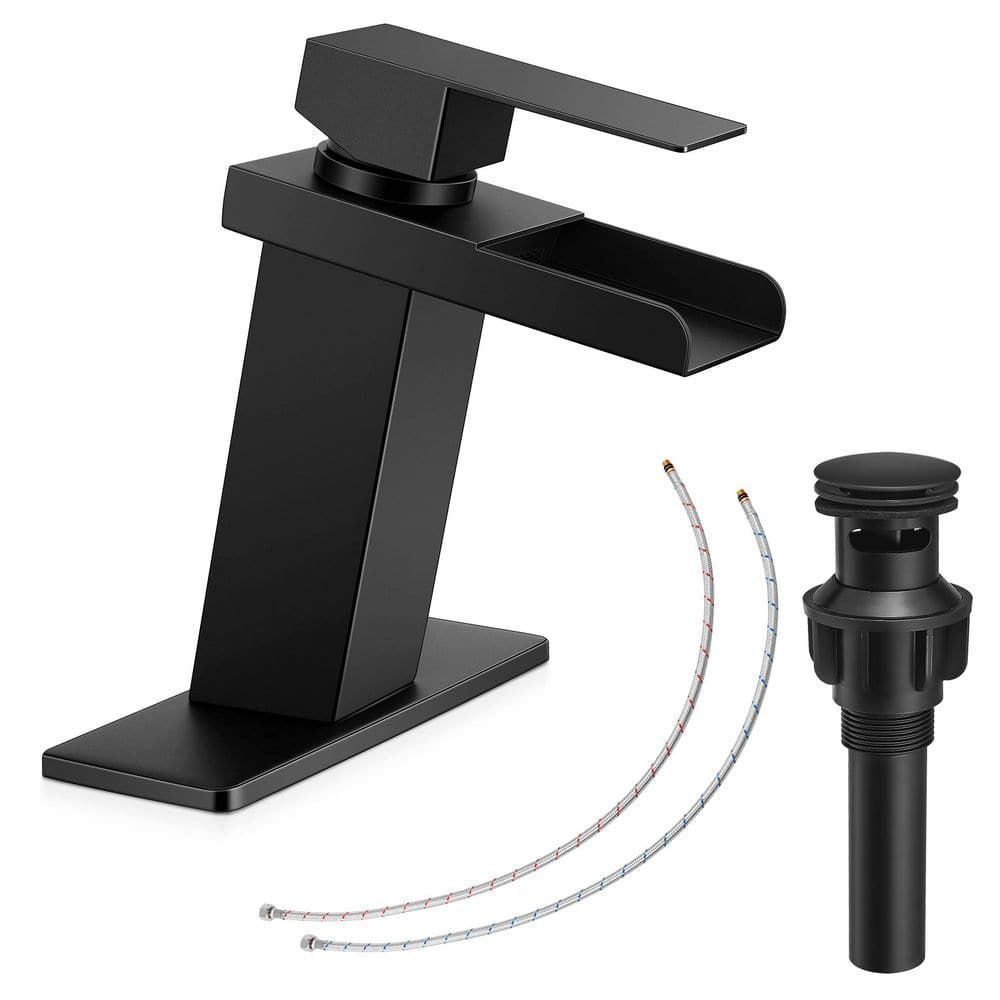 Single Handle Waterfall Spout Single Hole Bathroom Faucet with Deckplate and Drain Kit in Matte Black 1 Pack price history on PriceWatchPro