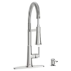 Gladden Semi-Pro 1-Handle Pull Down Sprayer Kitchen Faucet with Deckplate and Soap Dispenser in Stainless Steel