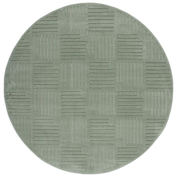 Selena 5 ft. x 5 ft. Round Green High-Low Checkered Area Rug
