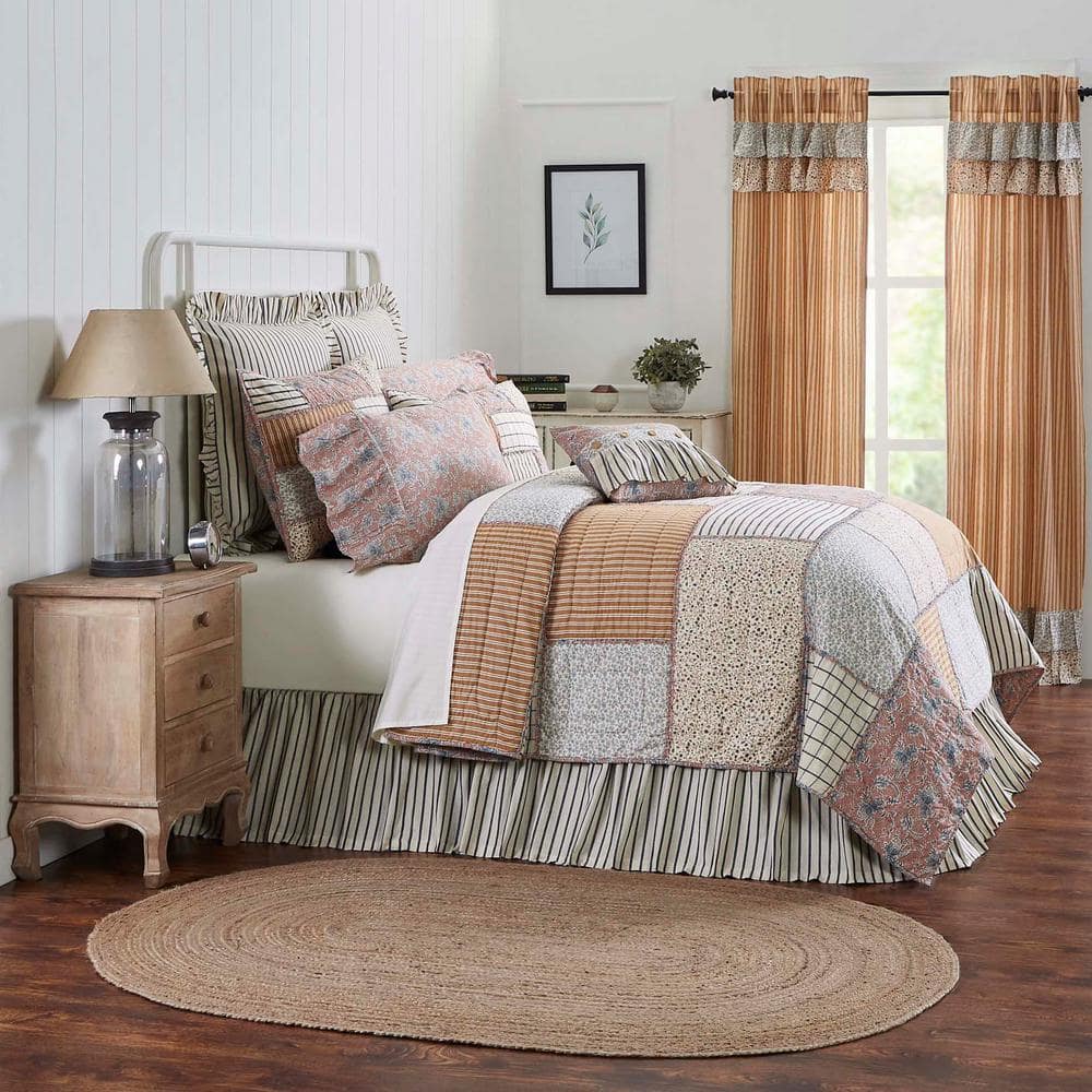 Navy and Gold Cotton Patchwork Twin Quilt