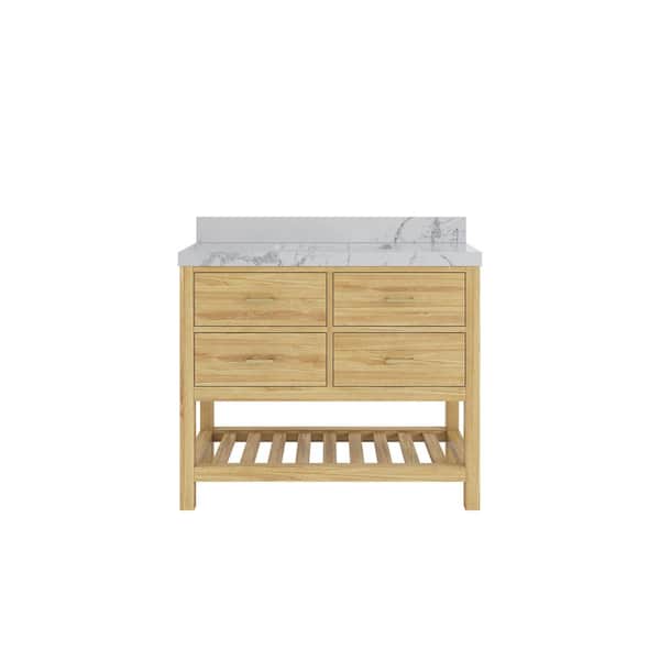 Willow Collections Parker Teak 42 in. Single Sink Freestanding Light Natural Bath Vanity with Venatino Quarts Top Unassembled