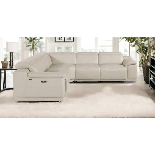 110.00 in. Flared Arm 5 piece Leather U-Shaped Sectional Sofa in. Beige