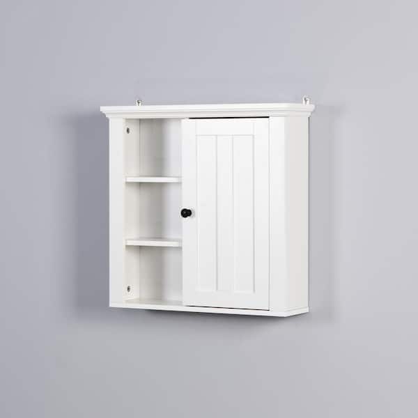 Tileon 20.86 in. W x 5.71 in. D x 20 in. H White Wood Bathroom Storage Wall Cabinet