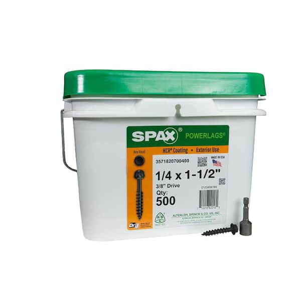 1/4 in. x 1-1/2 in. Exterior Hex Head Structural Wood Lag Screws Powerlags Hex (500 Each) Bulk Pail Bit Included