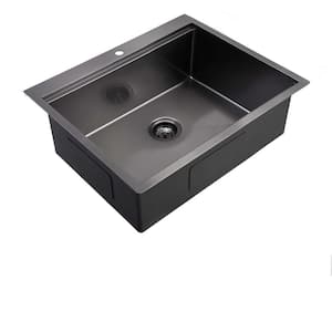27 in. Drop-In Single Bowl 16-Gauge Black Stainless Steel Kitchen Sink Workstation Sink Farmhouse Bar Workstation