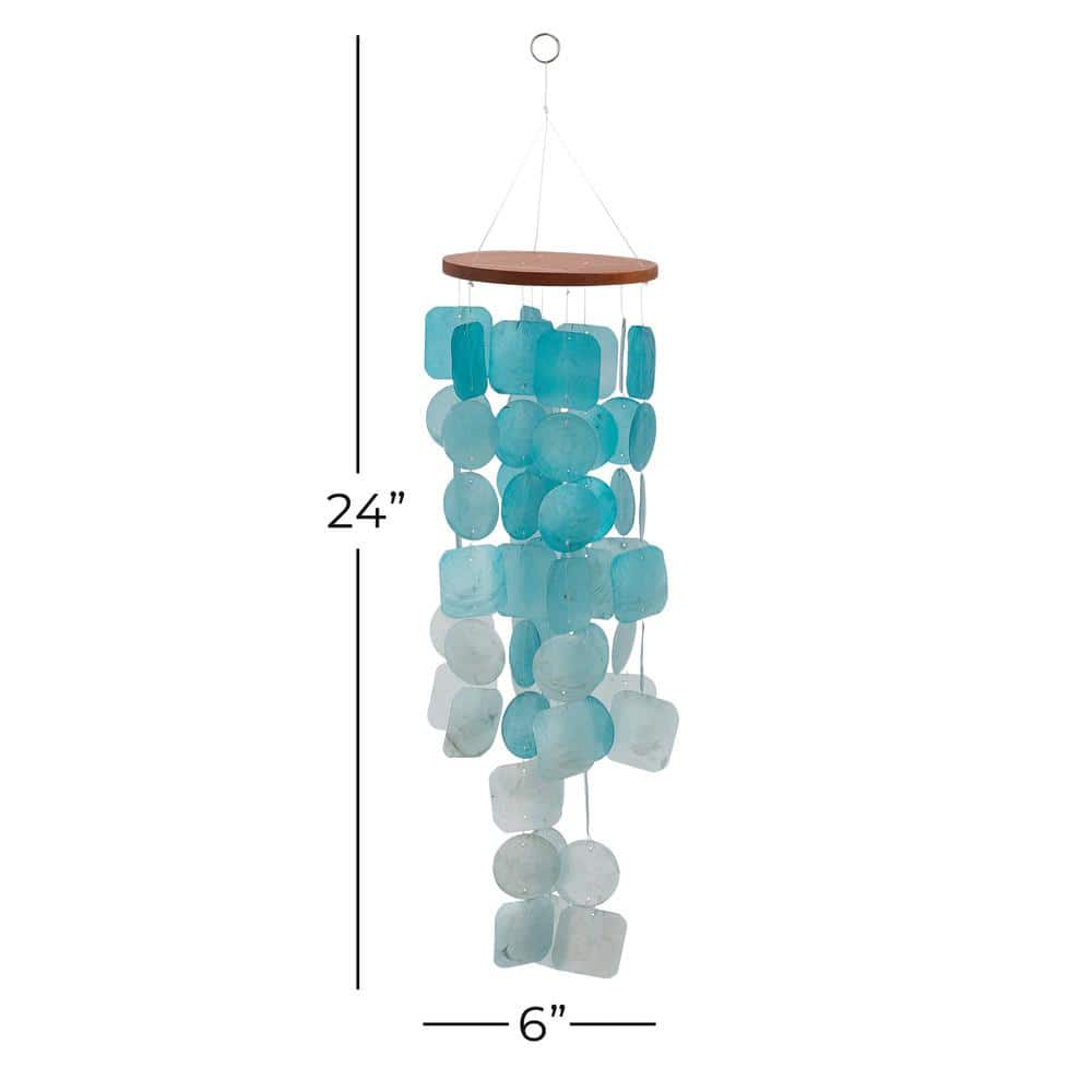 Teal and White Capiz Shell Waterfall Wind Chime, 24 Inches