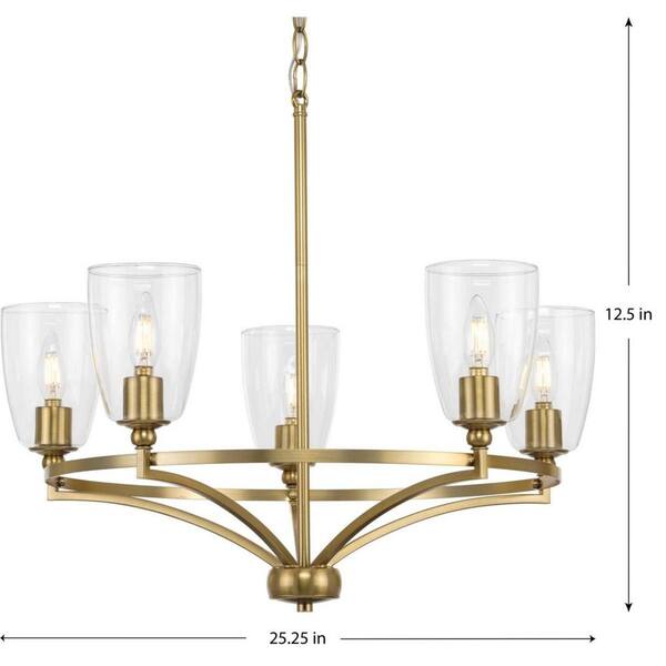Progress Lighting Parkhurst 25.25 in. 5-Light Brushed Bronze New Traditional Chandelier with Clear Glass Shades for Dining Room
