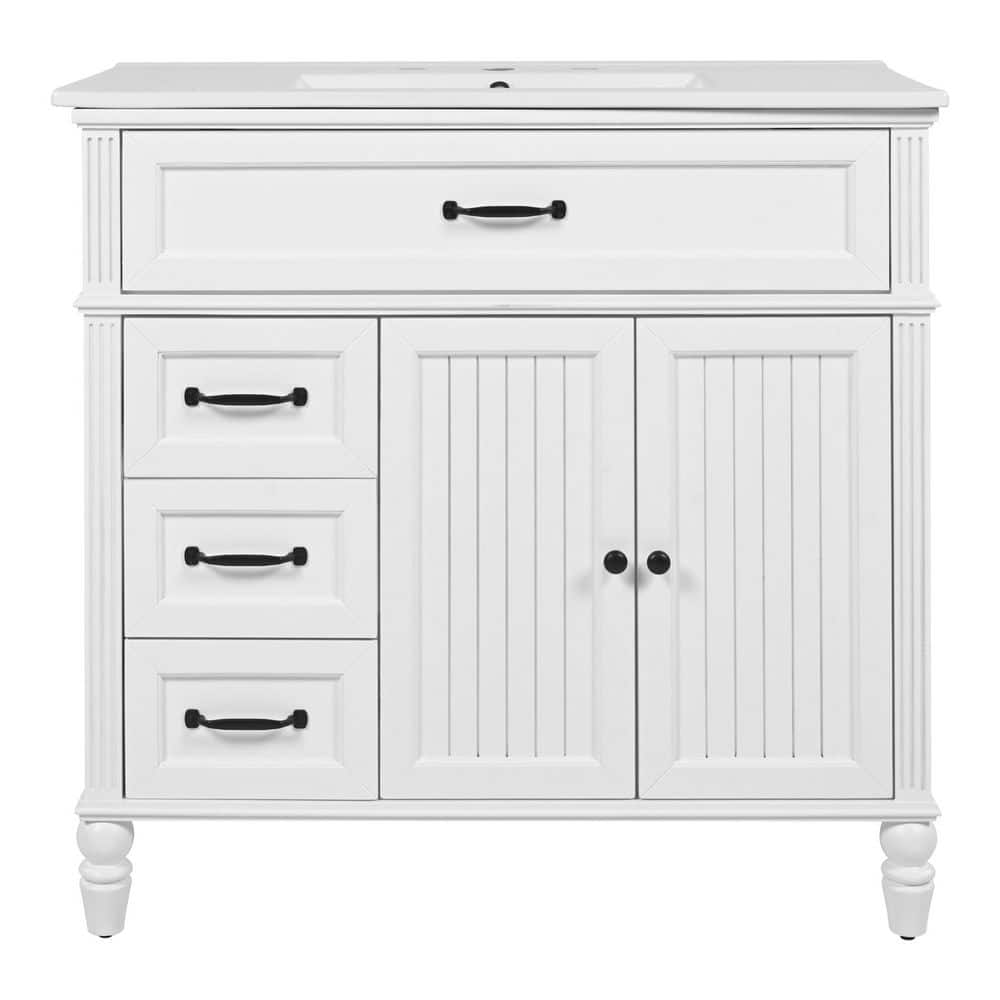 36 in. Freestanding White Bath Vanity with White Ceramic Top Unassembled, Adiustable Foot Pads, Soft Close price history on PriceWatchPro