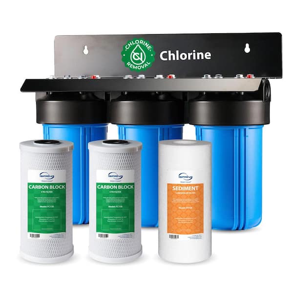 WGB31B 3-Stage Whole House Water Filter System Reduces Up to 99% Chlorine Sediments Taste Odor, 10 in. x 4.5 in. Filters
