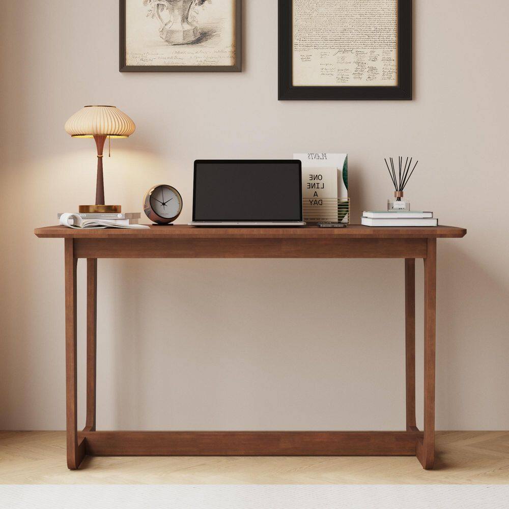 51.2 in. Rectangular Walnut 100% Solid Wood Console Table with Spacious Desktop, Dining Table with Sturdy Legs