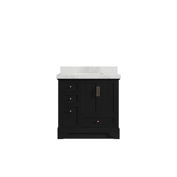 Willow Collections Alys 36 in. W x 22 in. D x 36 in. H Single Sink Bath Vanity Center in Black with 2 in. Calacatta Nuvo qt Top
