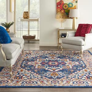 Passion Blue/Multicolor 8 ft. x 10 ft. Center medallion Traditional Area Rug