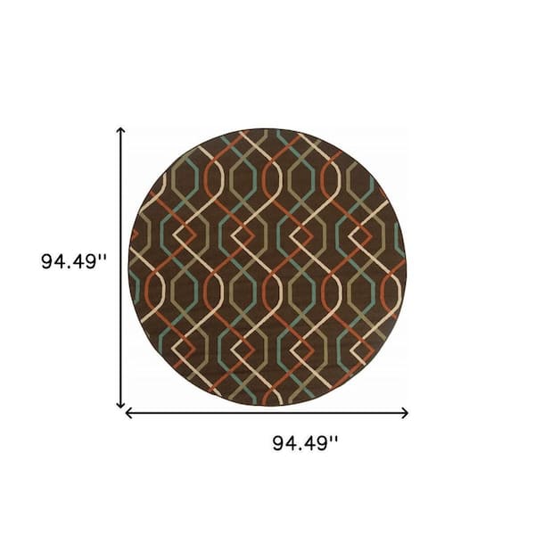 Brown, Ivory 8 ft. x 8 ft. Loomed Geometric Polypropylene Round Indoor/Outdoor Area Rug