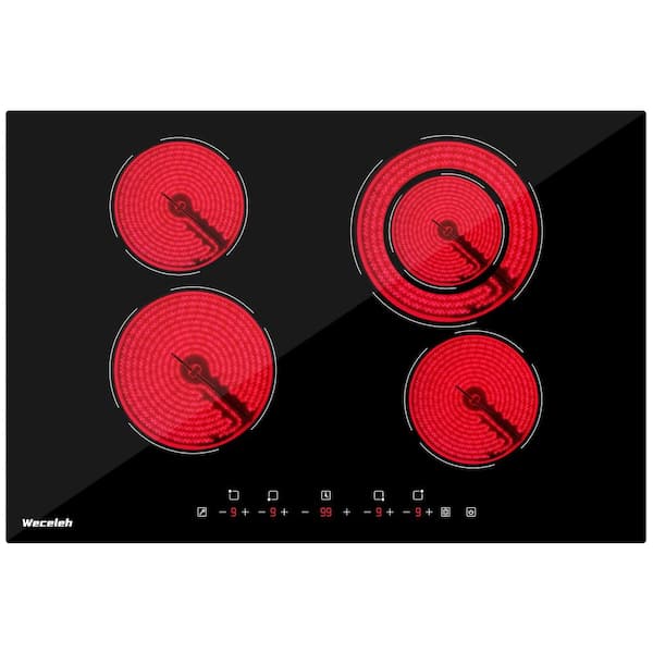 30 in. Electric 4 Elements Cooktop Surface Type in Black with Digital Sensor Touch Control