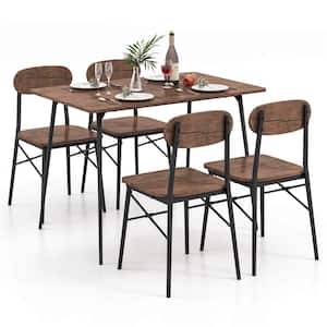 5-Piece Modern Rectangle Rustic Brown Wood Top Dining Room Set Seats 4