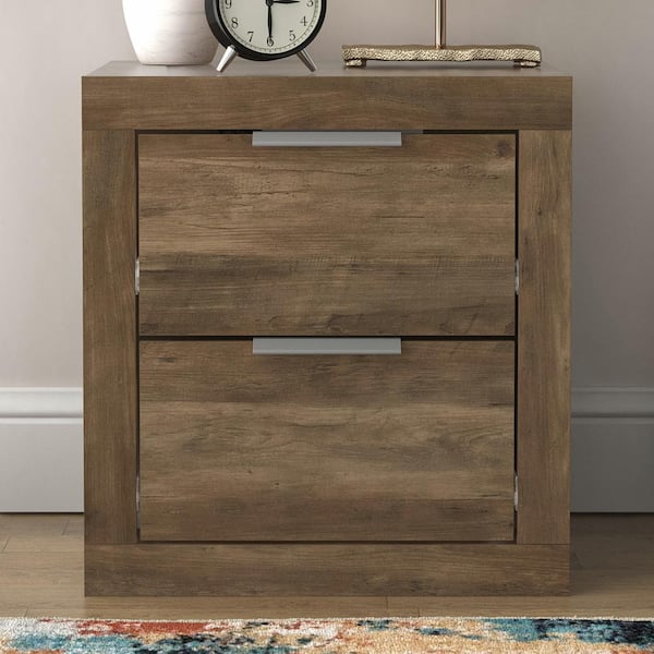 GALANO Harlowin 2-Drawer Knotty Oak Nightstand Sidetable (20.3 in. x 18.9 in. x 16.3 in.)