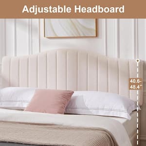 Upholstered Bed Frame Queen with Sheepskin Fabric Adjustable Headboard Platform Bed, Beige