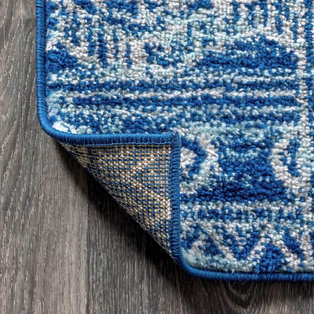 Blue and Gray Synthetic 8' x 10' Moroccan Pattern Area Rug