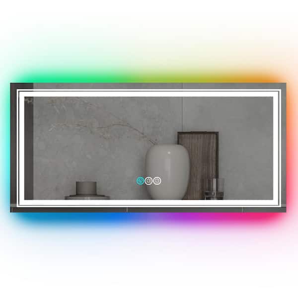 ES-DIY 72 in. W x 32 in. H Oversized Rectangular Frameless Anti-Fog Wall Bathroom Vanity Mirror in RGB