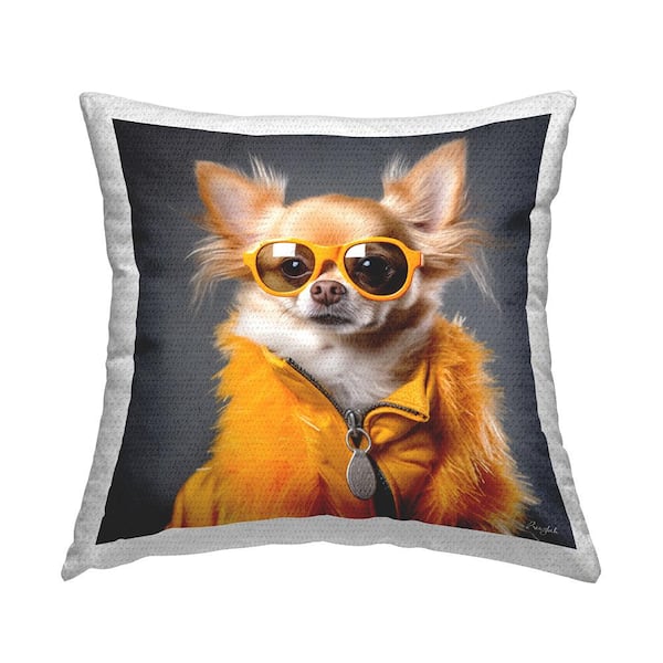Stupell Industries Yellow Fashion Chihuahua Grey Square Outdoor Throw Pillow