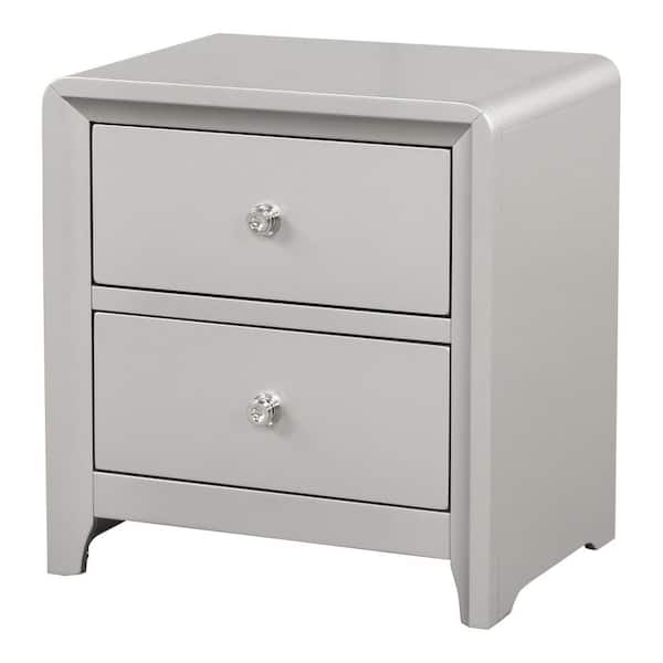 Alwin Champagne 2-Drawer 23.5 in. W Nightstand with Brushed Nickel Finish on Hardware