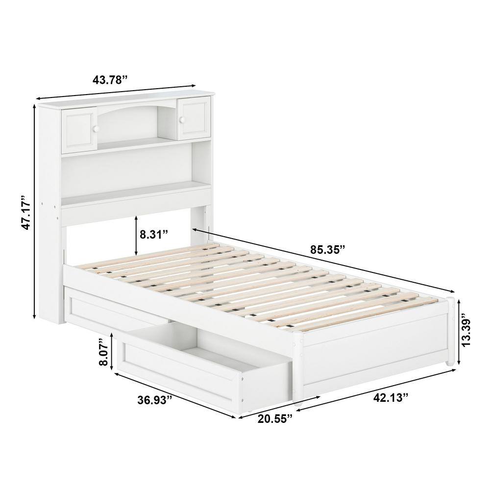 Hadley Twin White Wood Platform Bed with Storage Drawers