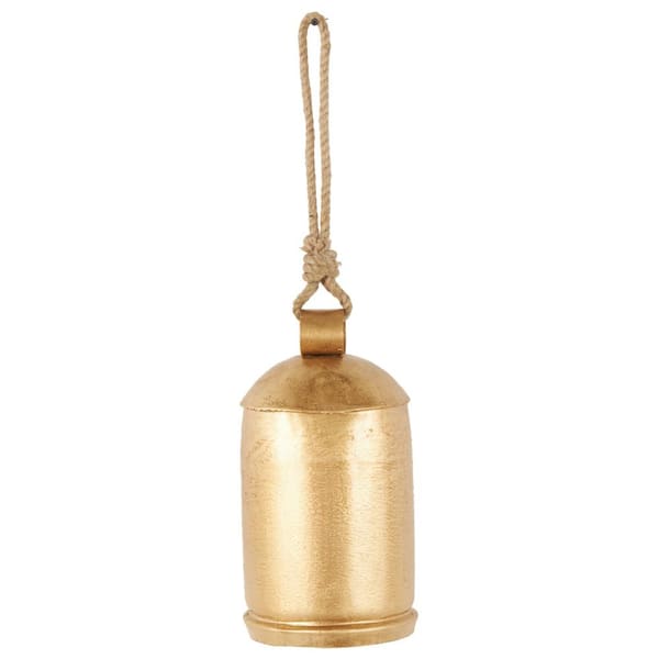 Litton Lane Gold Metal Bell Decorative Bell with Jute Hanging Rope